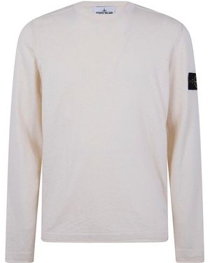 Stone Island Crew Neck Jumper With Logo - White