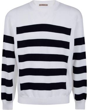 Nuur Two Tone Stripes Crew Neck Jumper - White