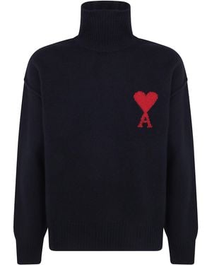 Ami Paris Maglione Collo Funnel "Quota Ami De Coeur" - Blu