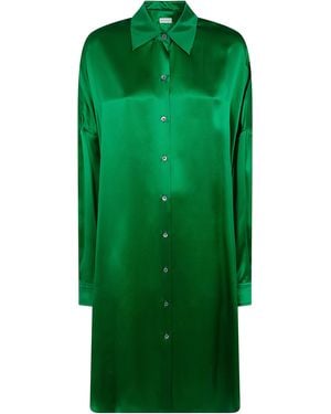 Dries Van Noten "Dasia" Long Classic Shirt Mini Dress - Green