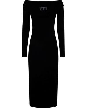 Balmain Ls Double Collar Knit Zipped Midi Dress - Black