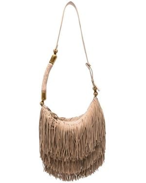 Balmain "Ebene" Hobo Fringes Suede Leather Bag - White