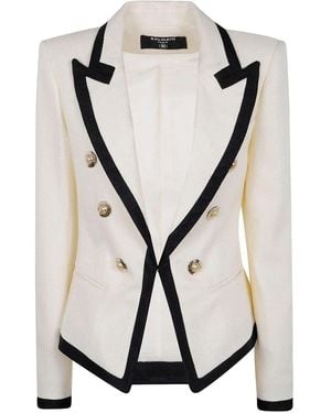 Balmain One Button Fitted Natte Jacket - White