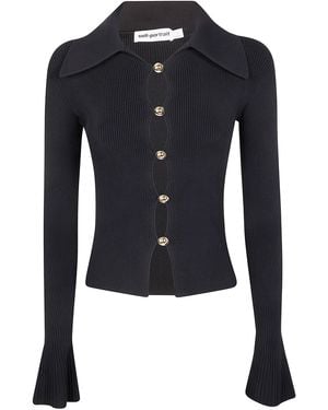 Self-Portrait Button Down Knit Top - Blue