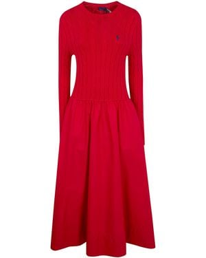 Polo Ralph Lauren Long Sleeves Shirt Long Dress - Red
