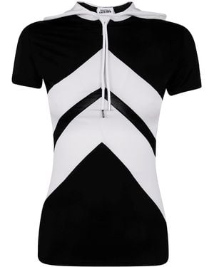 Jean Paul Gaultier Viscose Baby Tee Shirt With Inlaid Chevron, "Gaultier" Patch Detail And Hood Clothing - Black