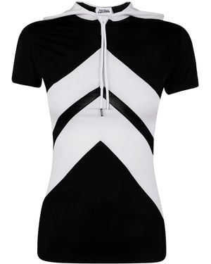 Jean Paul Gaultier Viscose Baby Tee Shirt With Inlaid Chevron, "Gaultier" Patch Detail And Hood Clothing - Black