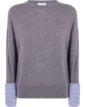 Whyci Sweater Striped Cuff "Round Neck" - Gray