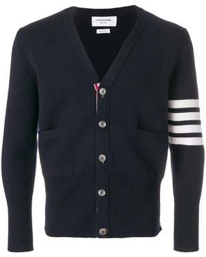 Thom Browne Milano Stitch V Neck Cardigan With 4 Bar By - Blue