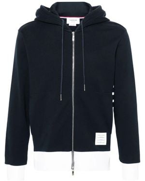 Thom Browne Zip Up Hoodie With Engineered 4 Bar - Blue