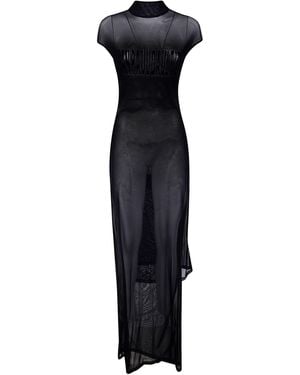 Jean Paul Gaultier Mesh Sleeveless Long Dress With Velvet Flock - Black