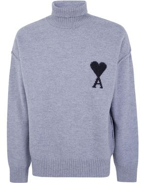 Ami Paris Jumper Funnel Neck "Quota Ami De Coeur" - Blue