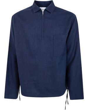 Arte' Linen "Quarter" Zip Pullover - Blue