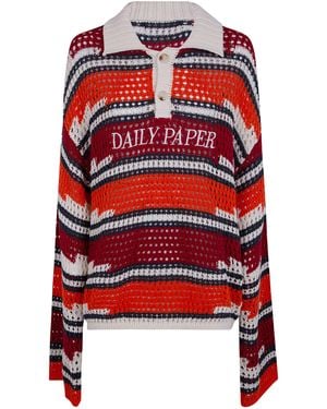 Daily Paper "Kente" Stripe Knit Polo - Red