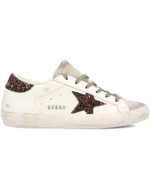 Golden Goose "Super Star" Leather Upper Suede Toe And Tongue Glitter S - Natural
