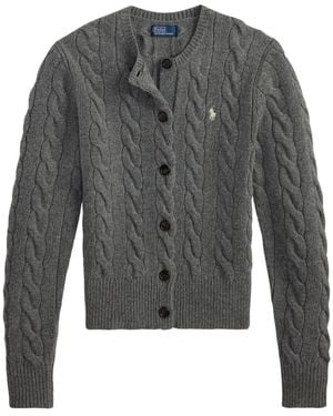 Polo Ralph Lauren Rib-Knit Quarter-Button Jumper, Model Wears Size S - Grey