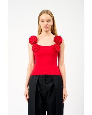 Magda Butrym Knit Off The Shoulder Top With Flowers - Red