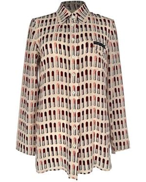 Prada Lipstick-Print Button-Down Shirt - White