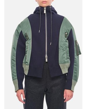 Sacai Felpa Con Zip In Nylon - Blu