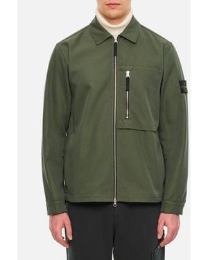 Stone Island Giacca In Drill Di Cotone Nylon - Verde