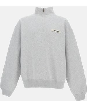 Jacquemus La Felpa Gros Grain Con Zip - Grigio