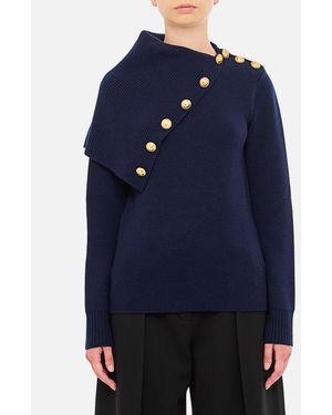 Rabanne Pullover In Lana Con Collo Asimmetrico - Blu