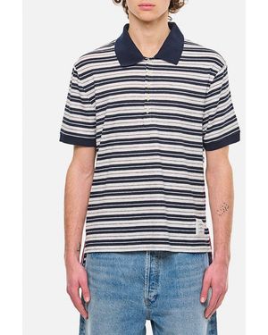 Thom Browne Polo In Lino A Righe - Blu