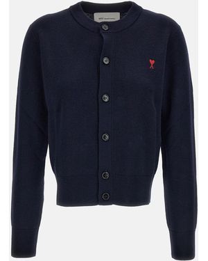 Ami Paris Cardigan Girocollo Ami De Coeur - Blu