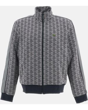 Lacoste Felpa Con Zip E Monogramma Jacquard - Grigio