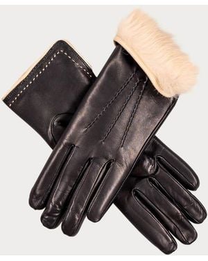 Black Accessories Black And Cappuccino Rabbit Lined Leather Gloves