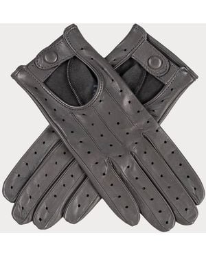 Black Accessories Ladies Pewter Italian Leather Driving Gloves - Grey