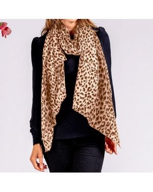 Black Accessories Caramel Leopard Print Cashmere And Silk Scarf - Black