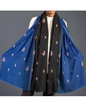 Black Accessories Hand Embroidered Pashmina Shawl - Blue