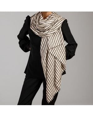Black Accessories And Ivory Stripes Pashmina Cashmere Shawl - Black