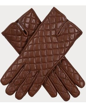 Black Accessories Hazelnut Quilted Cashmere Lined Leather Gloves - Brown
