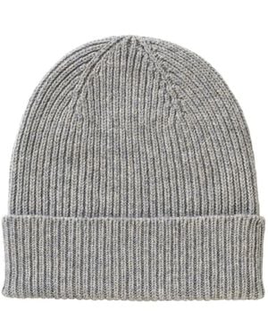 Black Accessories Rib Knit Cashmere Beanie - Grey