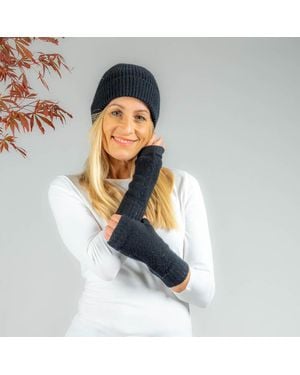 Black Accessories Cashmere Beanie And Mittens Set - Blue