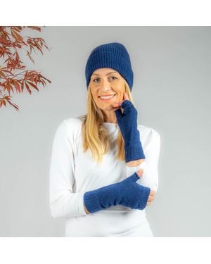 Black Accessories Cashmere Beanie And Mittens Set - Blue