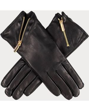 Black Accessories Ladies Rabbit Fur Lined Gloves With Zip - Black