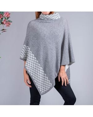 Black Accessories And Ivory Double Layer Cashmere Poncho - Grey