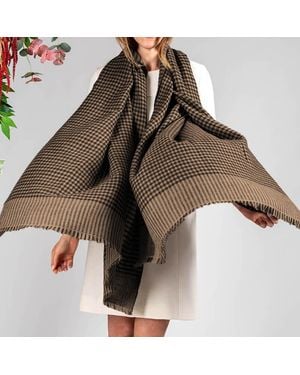 Black Accessories And Natural Houndstooth Pashmina Cashmere Shawl - Multicolour