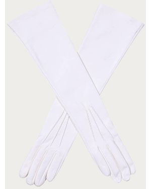 Black Accessories Long Silk Lined Leather Gloves - White