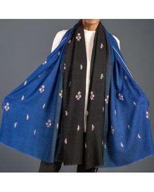 Black Accessories Hand Embroidered Pashmina Shawl - Blue