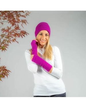 Black Accessories Fuchsia Cashmere Beanie And Mittens Set - Pink