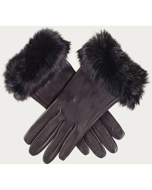 Black Accessories Ladies' Leather Gloves With Rabbit Fur Cuff - Black