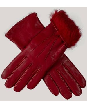 Black Accessories Ladies' Brick Rabbit Fur Lined Leather Gloves - Red