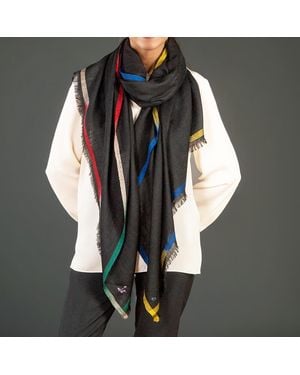Black Accessories Ikat Edged Pashmina Cashmere Shawl - Multicolour