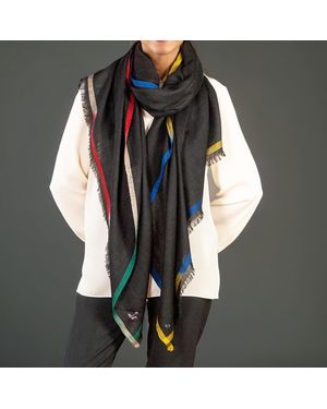 Black Accessories Ikat Edged Pashmina Cashmere Shawl - Multicolour