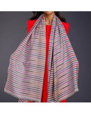 Black Accessories Muted Striped Ikat Pashmina Cashmere Shawl - Red