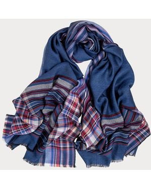 Black Accessories The Chichester Fine Wool And Silk Scarf - Blue